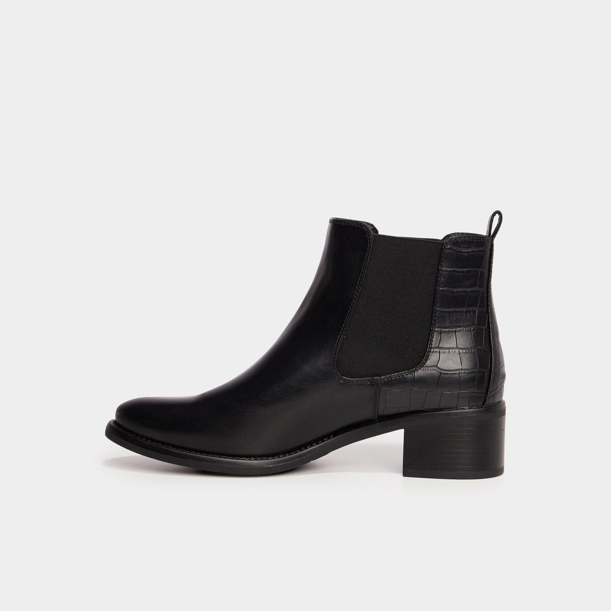 Bottines chelsea talons croco noir femme