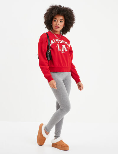 Sweat court col rond Creeks rouge femme