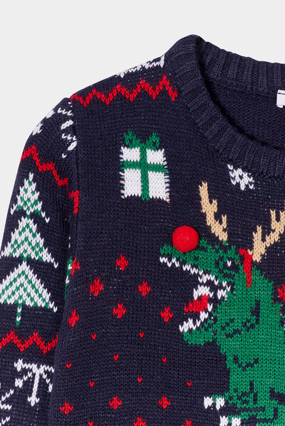 Pull de Noël avec pompon bleu marine garçon