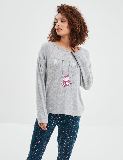 Ensemble pyjama pantalon 2 pièces gris clair femme