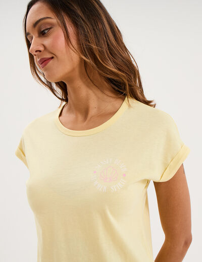 Ensemble pyjama short et t-shirt jaune clair femme