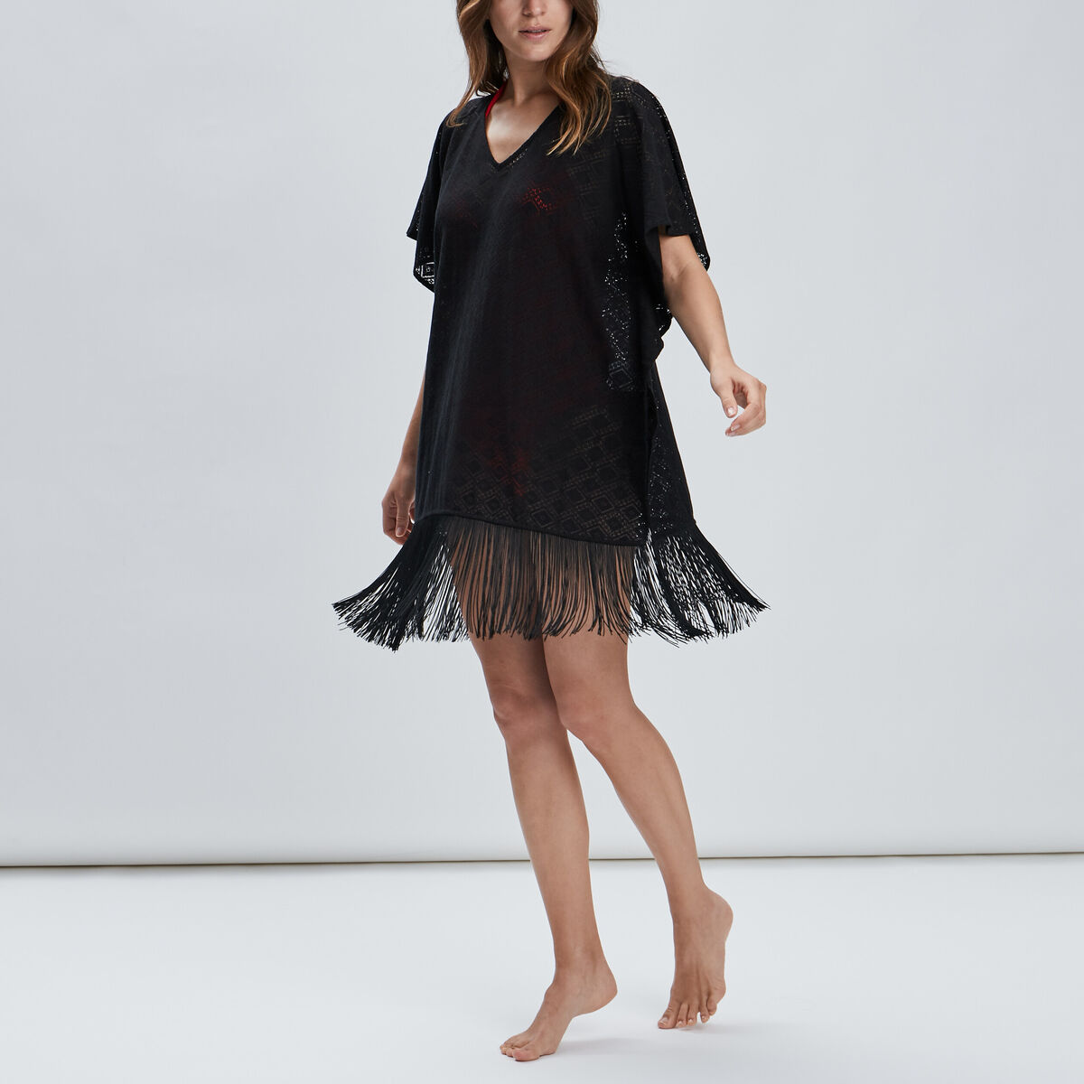 Robe de plage à franges noir femme