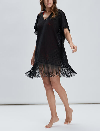 Robe de plage à franges noir femme