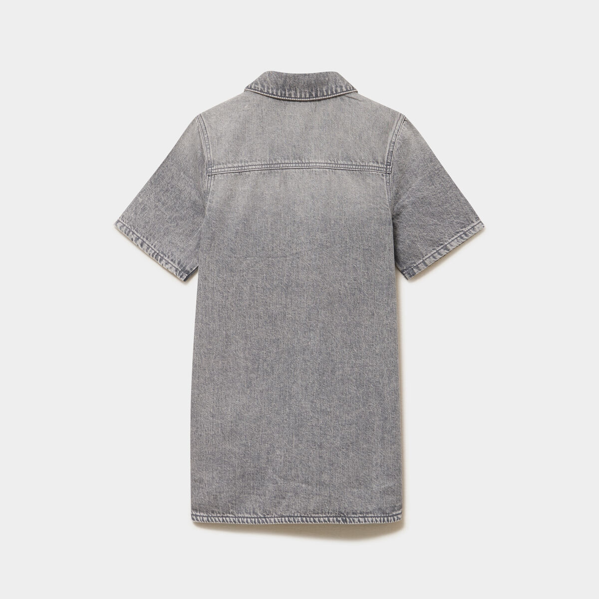 Robe chemise en jean courte coton denim gris fille