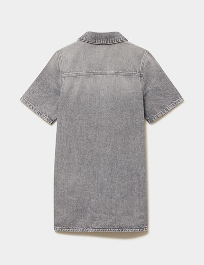 Robe chemise en jean courte coton denim gris fille