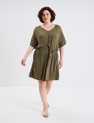 Robe plumetis cordon taille vert kaki femme grande taille