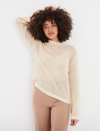 Pull ajouré manches pagodes Liberto ecru femme