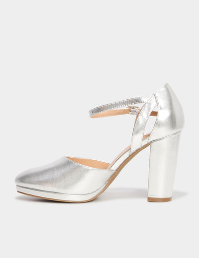 Escarpins talon carré gris argent femme