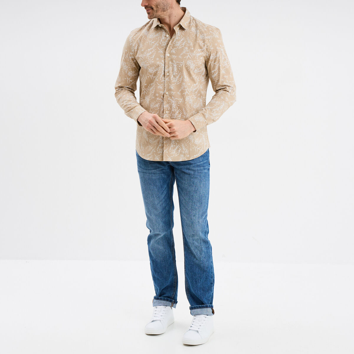 Chemise ajust&eacute;e manches longues beige homme