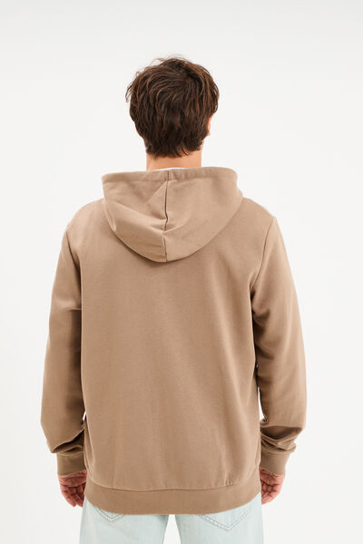 Sweat zipp&eacute; molleton &agrave; capuche taupe homme