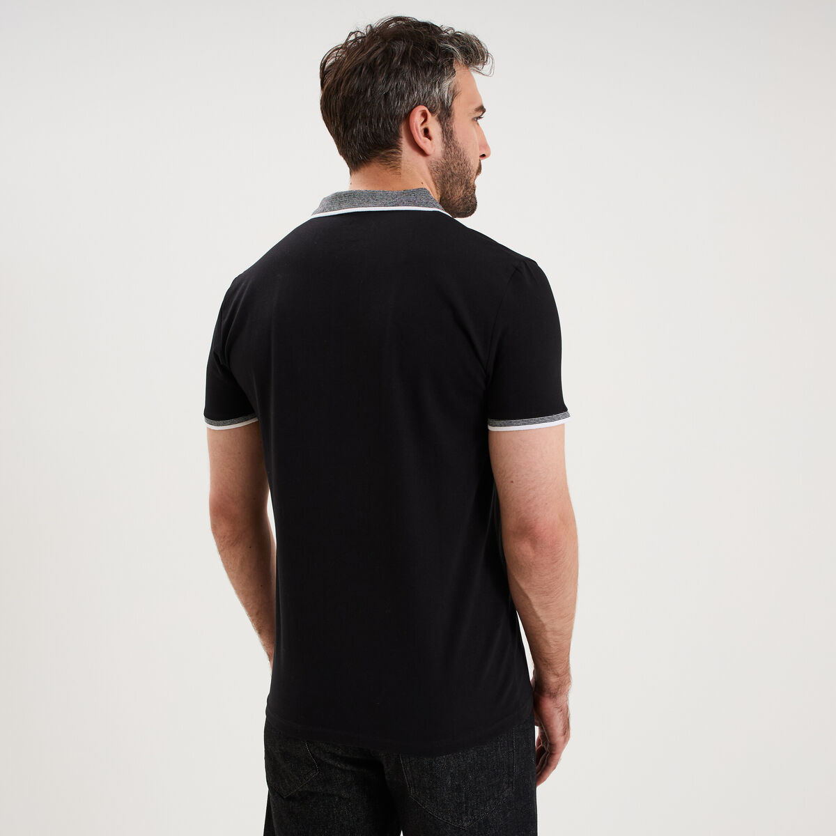 Polo slim manches courtes stretch noir homme