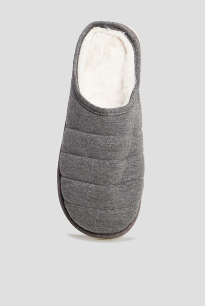 Chaussons mules matelassés fourrés gris homme