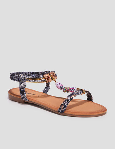Sandales foulard et perles &eacute;lastiqu&eacute;es multicolore femme