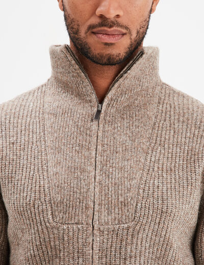 Gilet col camionneur zippé côtelé taupe homme