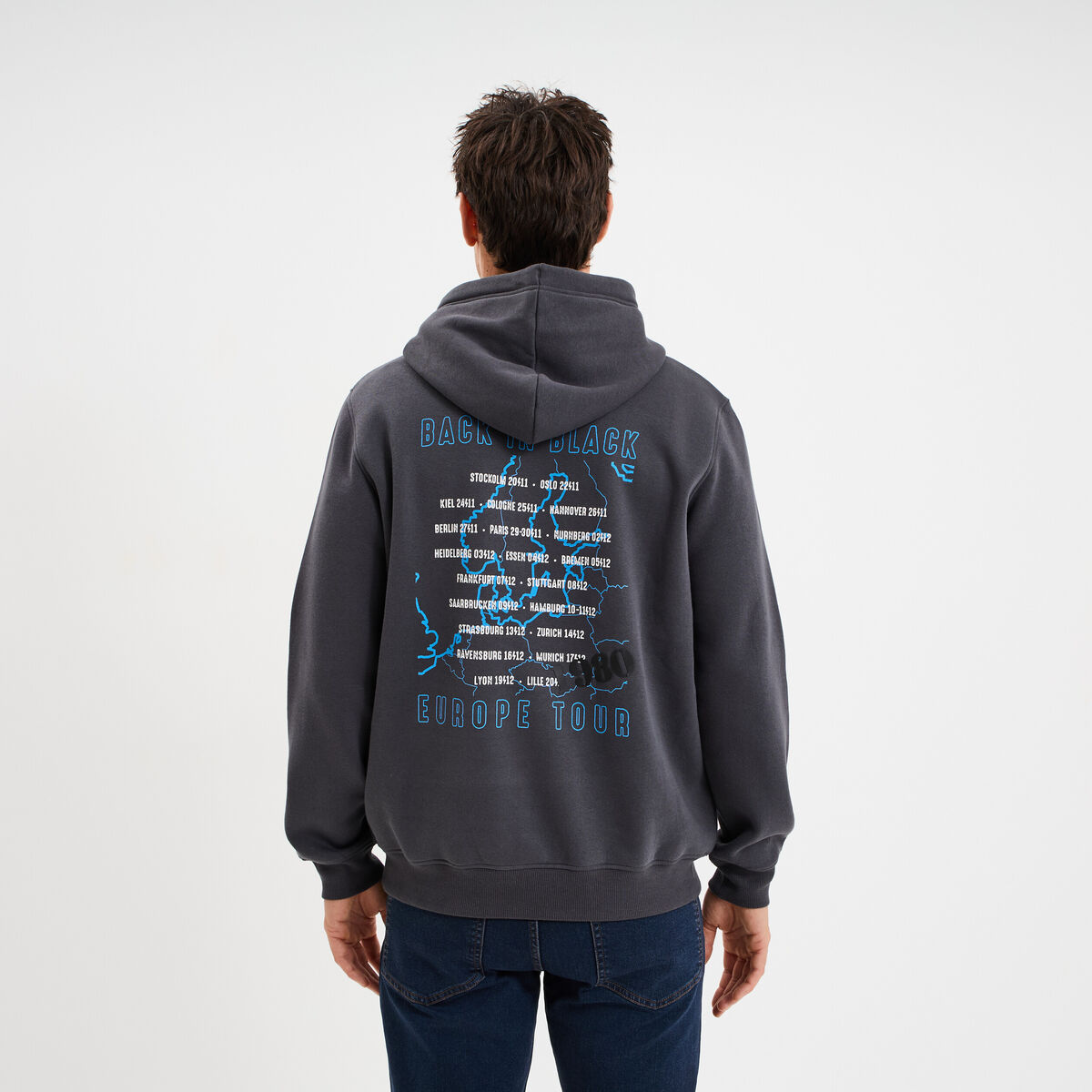 Sweat hoodie 1 poche AC/DC gris fonc&eacute; homme