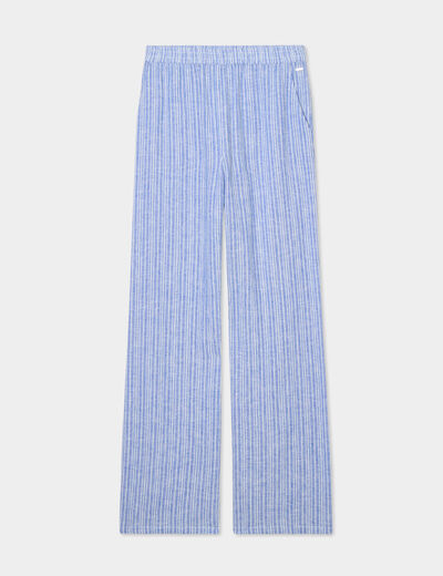 Pantalon large taille élastiquée bleu femme