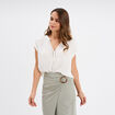 Blouse cr&eacute;pon manches courtes blanc femme