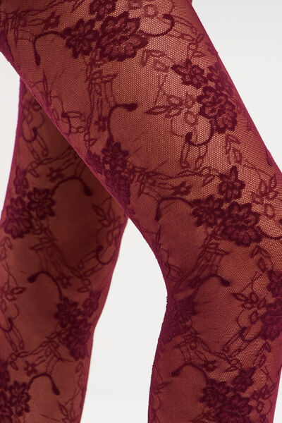 Collants 20D effet dentelle bordeaux femme