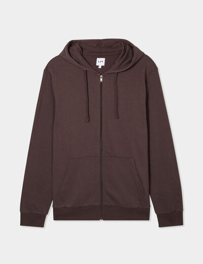 Sweat zippé molleton à capuche marron foncé homme