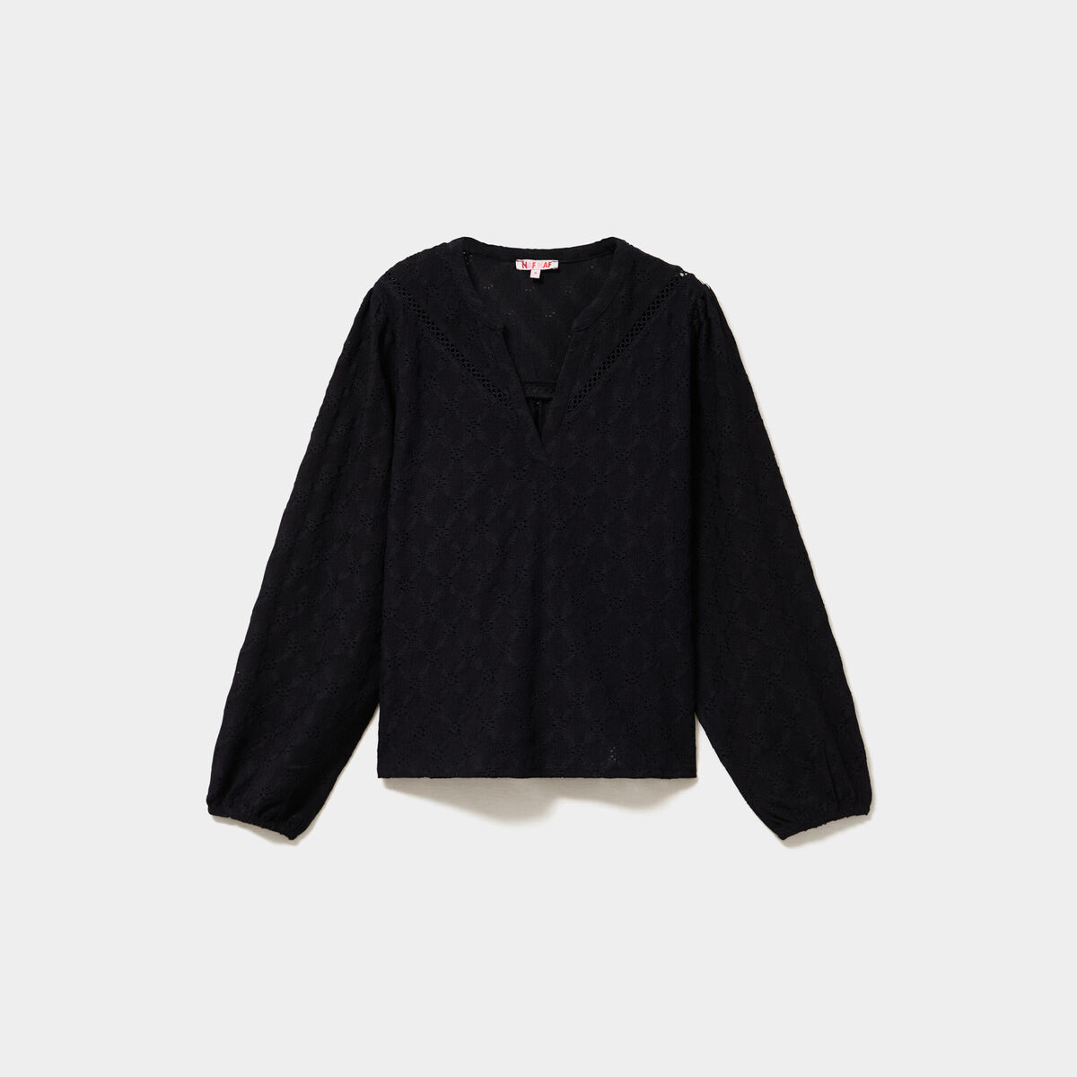 Blouse broderie anglaise manches longues noir femme