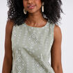 Blouse broderie anglaise sans manches vert clair femme