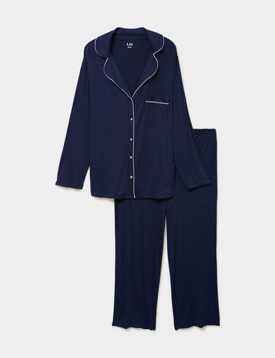 Ensemble pyjama fluide 2 pi&egrave;ces bleu marine femme grande taille