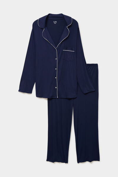 Ensemble pyjama fluide 2 pi&egrave;ces bleu marine femme grande taille