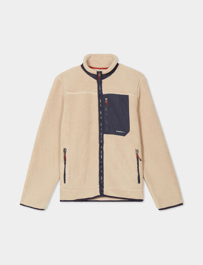 Veste effet sherpa zipp&eacute;e 3 poches beige homme