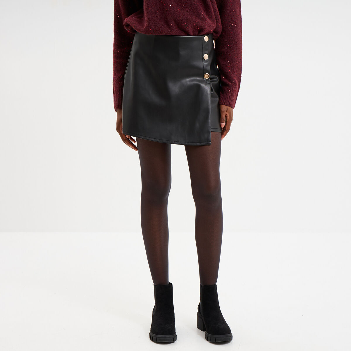 Jupe-short simili cuir noir femme