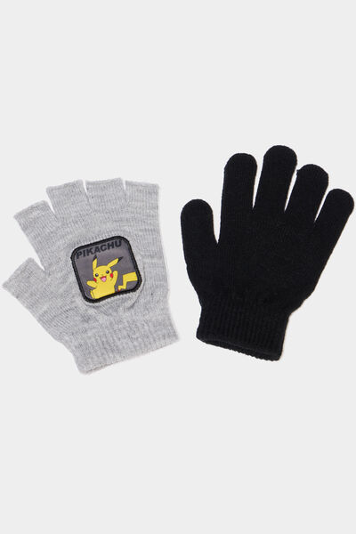 Gants 2-en-1 Pok&eacute;mon Pikachu gris gar&ccedil;on