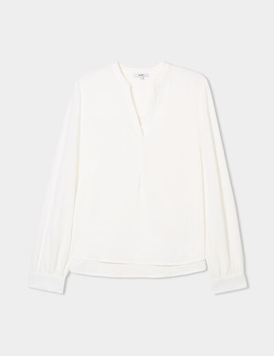 Blouse col tunisien manches longues blanc femme