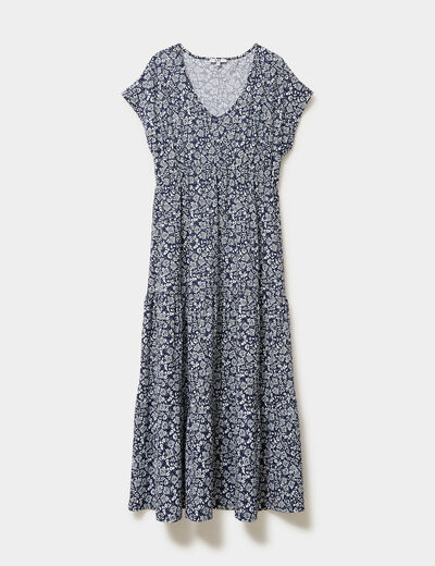 Robe longue col en V grossesse bleu marine femme maternit&eacute;