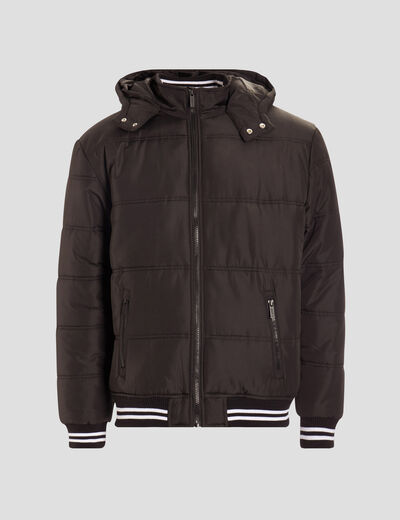 Doudoune doublée droite à capuche noir homme