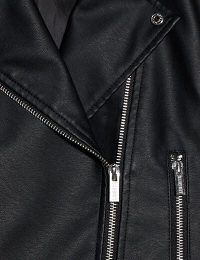 Veste courte biker simili cuir noir fille
