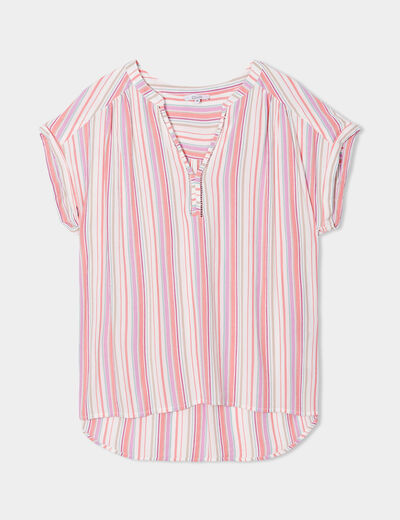 Blouse col en V manches courtes ecru femme grande taille