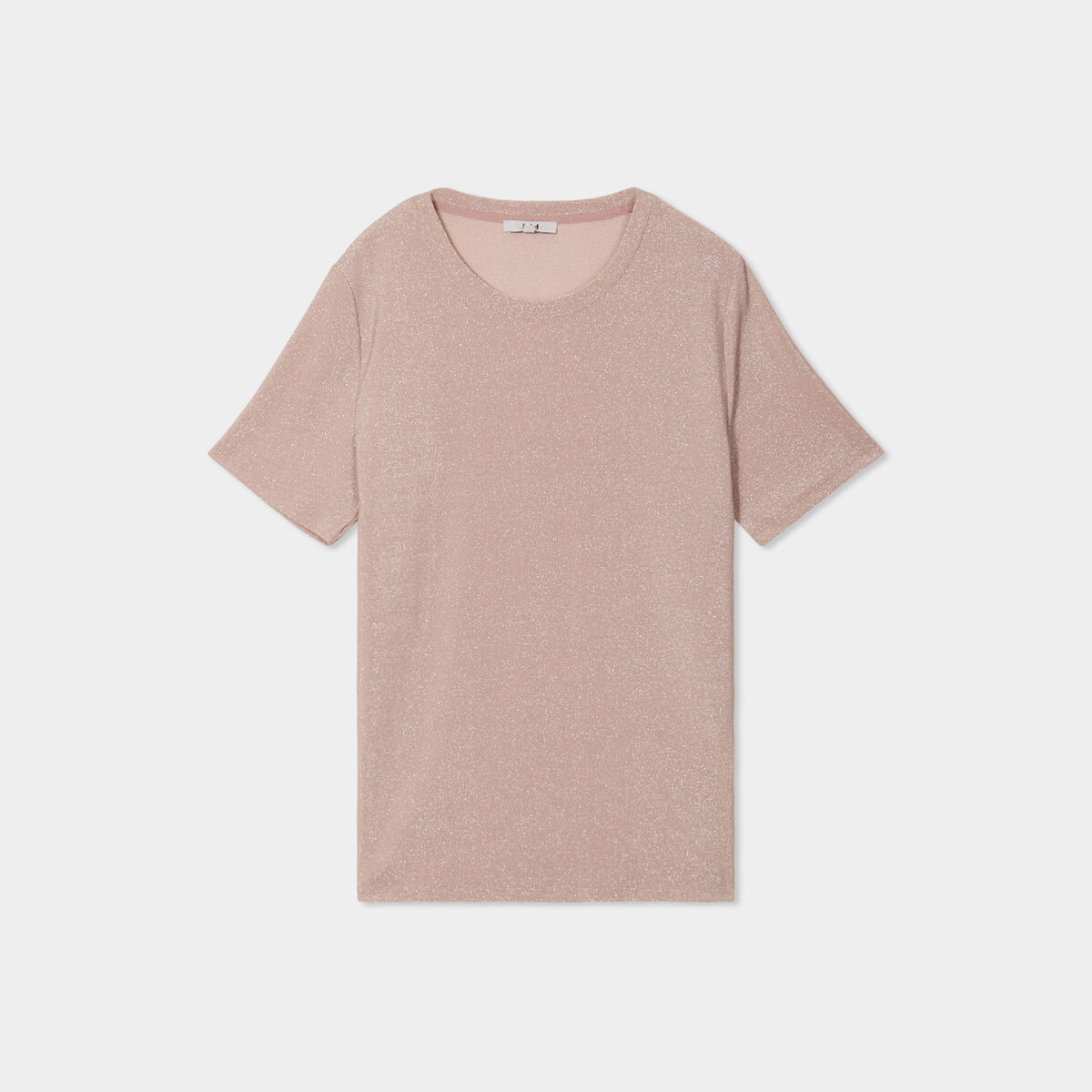 T-shirt manches courtes fils métallisés rose clair femme