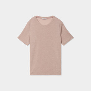 T-shirt manches courtes fils métallisés rose clair femme