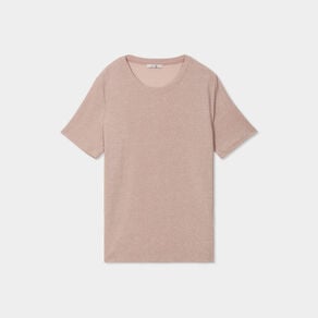 t shirt manches courtes fils metallises rose clair femme T-shirt manches courtes fils métallisés rose clair femme