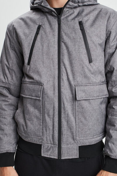 Blouson droit à capuche gris homme