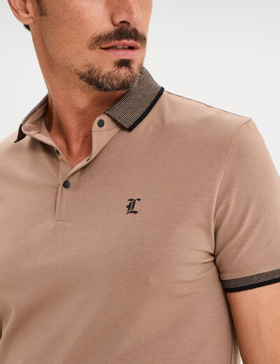 Polo coton ajusté manches courtes taupe homme