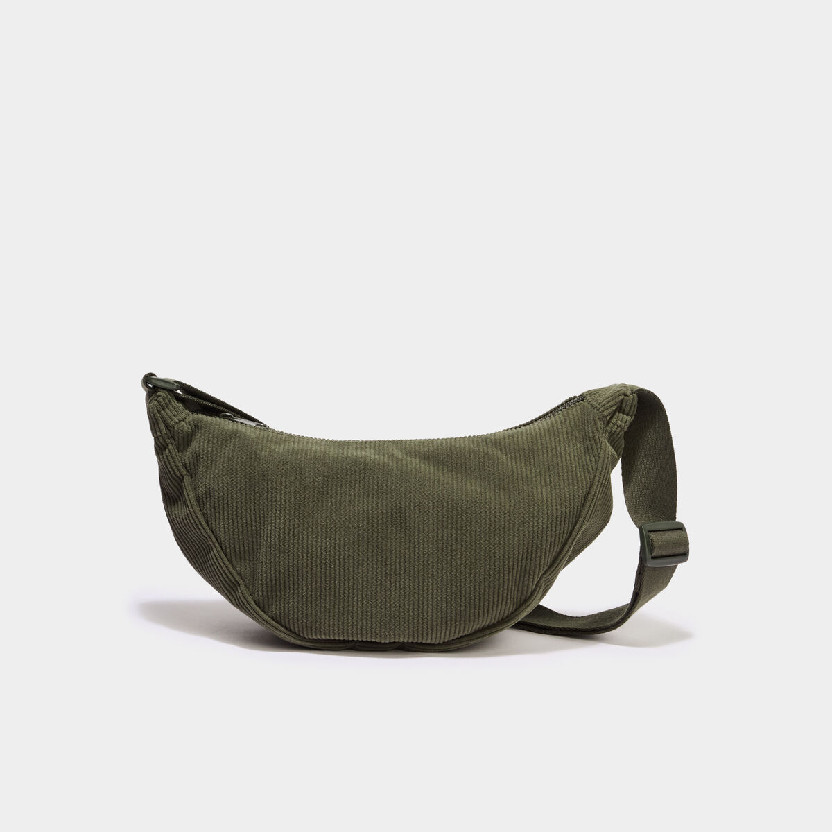 Sac banane effet velours c&ocirc;tel&eacute; vert kaki femme