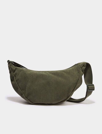 Sac banane effet velours c&ocirc;tel&eacute; vert kaki femme