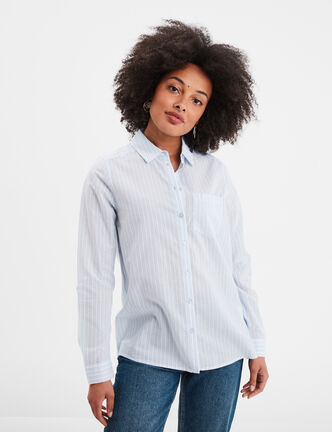 Chemise manches ajustables 1 poche coton bleu ciel femme