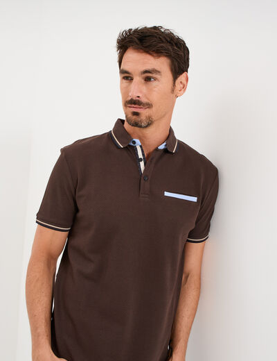 Polo manches courtes 1 poche coton marron foncé homme