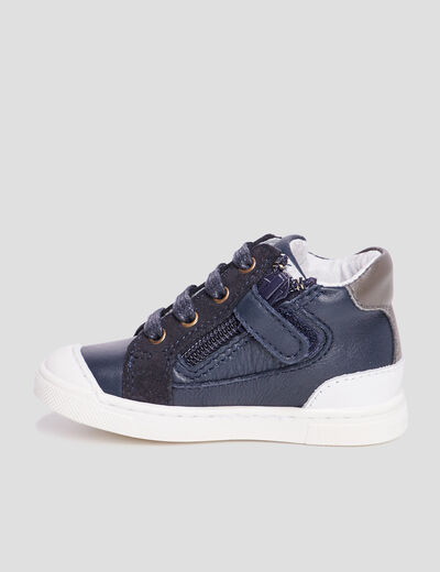 Bottillons zippés en cuir bleu marine bébé garçon