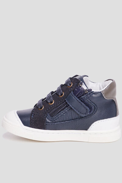 Bottillons zippés en cuir bleu marine bébé garçon