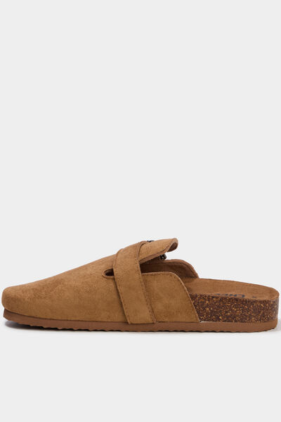 Mules su&eacute;dine avec boucles marron femme