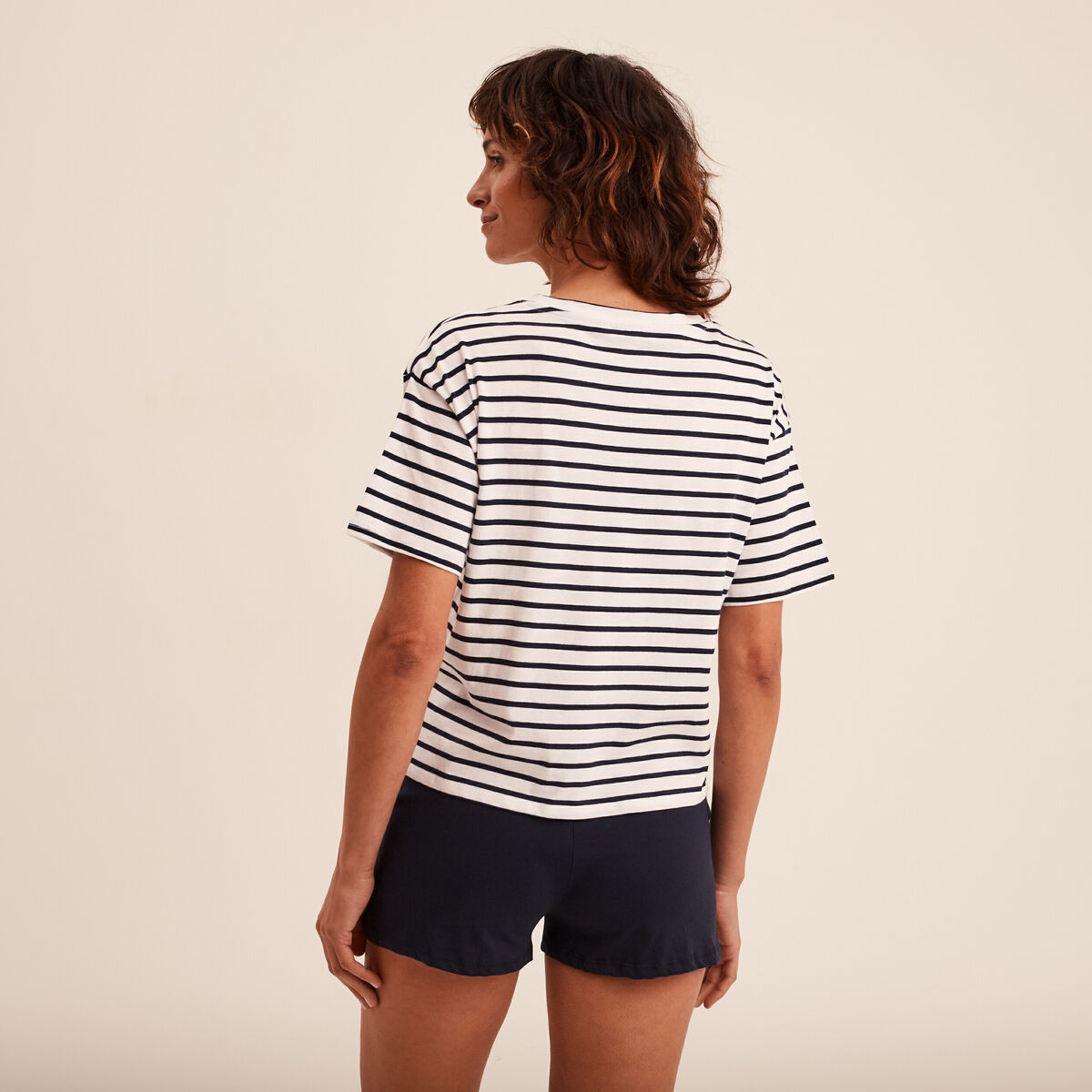 Ensemble pyjama short 2 pi&egrave;ces coton ecru femme