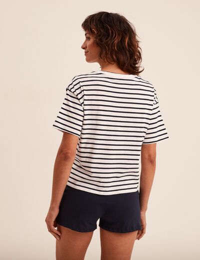 Ensemble pyjama short 2 pièces coton ecru femme