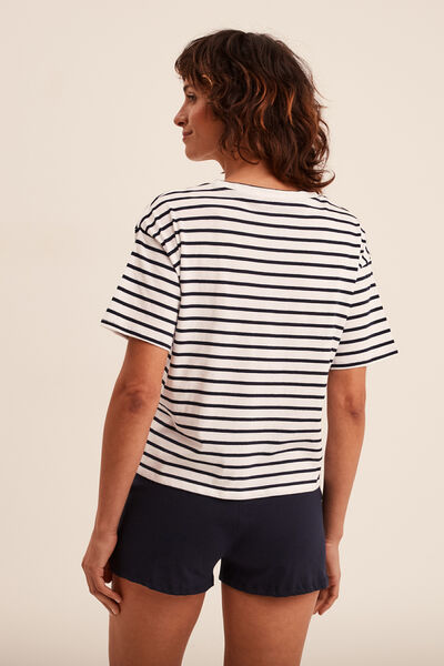 Ensemble pyjama short 2 pi&egrave;ces coton ecru femme